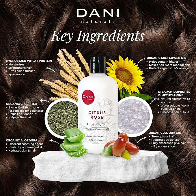 DANI Naturals Conditioner – Citrus Rose, Detoxifying & Clarifying, Lightweight Hydration for Oily, Thick & Curly Hair, Color-Safe & Vegan, 12 oz