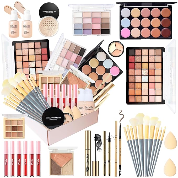 All in One Makeup Kit for Women Full Kit, Make Up Gift Set for Teens & Girls, Makeup Essential Bundle Include Foundation Eyeshadow Powder Contour Palette Lipstick Eyeliner Mascara Cosmetic Brush Set