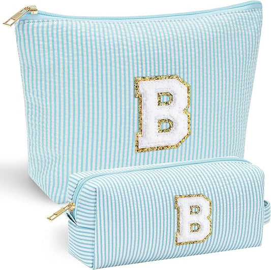 YOOLIFE 2 Travel Makeup Bags for Women - Cute Makeup Bag Makeup Bag Organizer Make Up Bag Travel Essentials Makeup Bag Personalized Gifts Friend Gifts for Women Teenager Bridesmaids Letter B