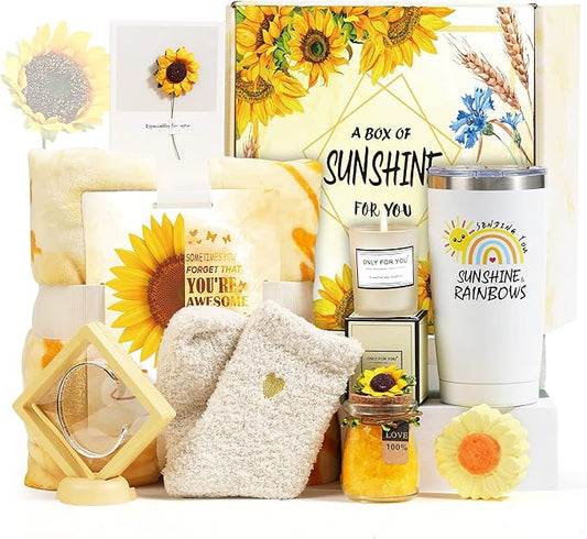 Sending Sunshine Gifts for Women, Sending Sunflower Gifts for Mom, 9 Pcs Spa Gifts for Women, Birthday Gift Sets, Gifts for her, Unique Holiday Gifts Basket for Women, Girlfriend, Sister, Mom, Wife