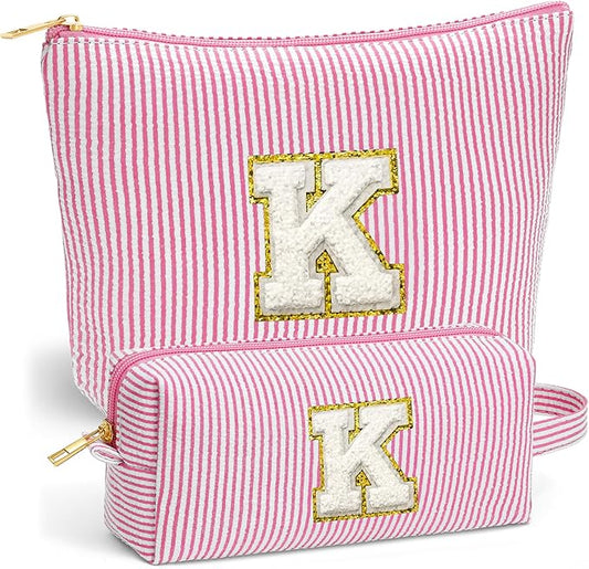 Beach Bags for Women Girl - Summer Beach Toiletry Makeup Bag, Travel Gifts for Her, Summer Makeup Pouch for Women Girls Birthday Gifts for Womens Girls - Pink Initial K