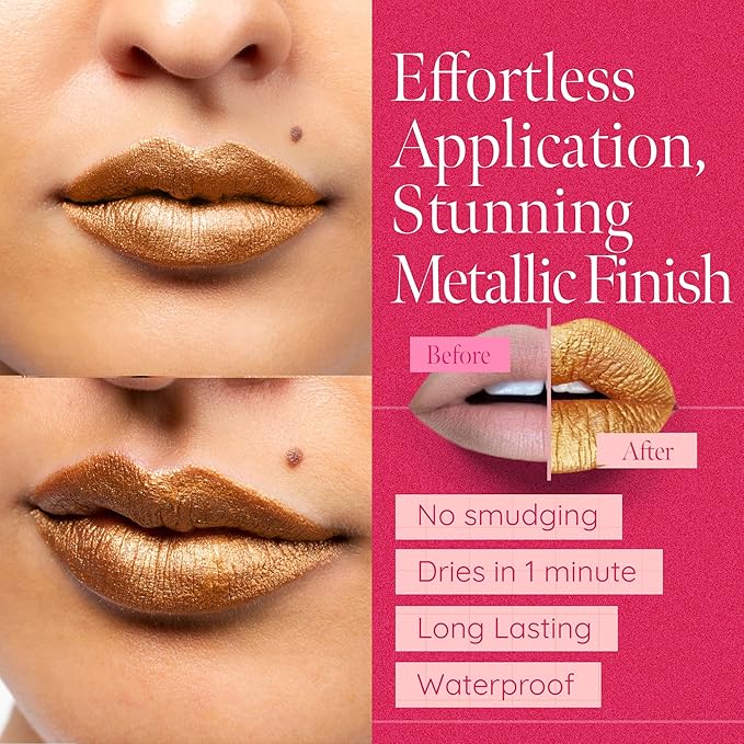 Aromi Gold Digger Metallic Liquid Lipstick, Bronze Yellow Lip Color with Shimmery Finish, Long-lasting Makeup, Handmade (Gold Digger)