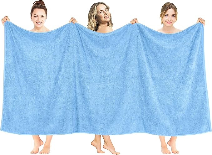 American Soft Linen Oversized Bath Sheet 40x80 Extra Large for Bathroom, 600 GSM 100% Cotton Turkish Jumbo Bathsheet Towels for Adults, Sky Blue Bath Sheet