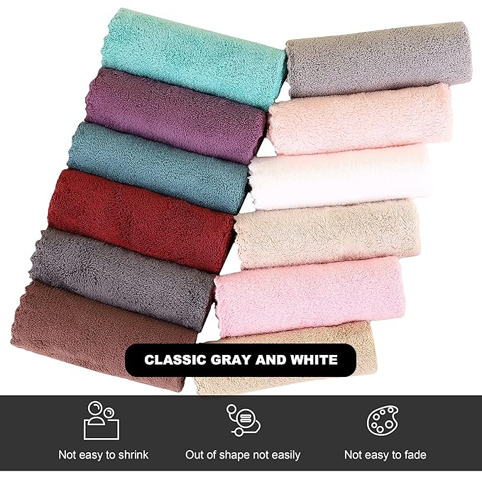 MOONQUEEN Microfiber Facial Cloths Fast Drying Washcloth 12 Pack - Premium Soft Makeup Remover Cloths - Multicolored