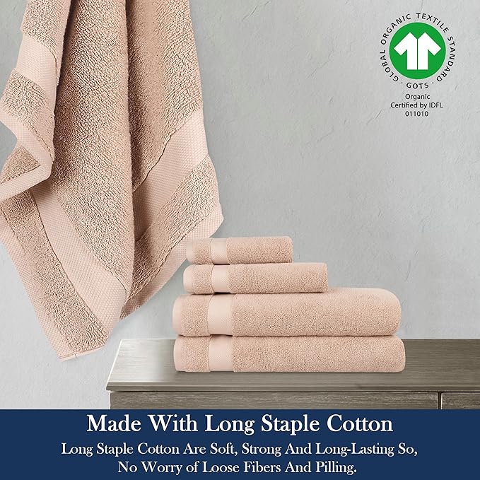 Delara Organic Cotton Luxuriously Plush Bath Towel 20 Piece Set|GOTS & Oeko-TEX Certified|Premium Hotel Quality Towels|Feather Touch Technology|650 GSM Long Staple|Soft, Quick Dry & Ultra-Absorbent