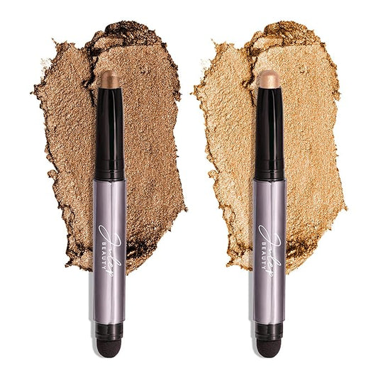 Julep Eyeshadow 101 Crème-to-Powder Waterproof Eyeshadow Stick Duo – Long-Lasting, Crease-Proof, Easy Apply with Built-in Smudger - Bronze Shimmer and Warm Gold Shimmer
