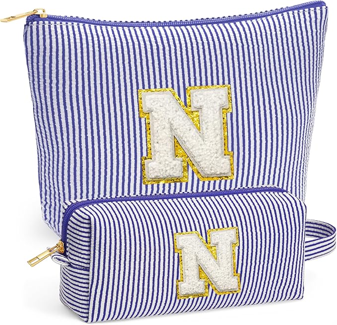 Initial Travel Toiletry Bag for Women - Travel Essentials, Travel Makeup Bag Small Cosmetic Make up Bag Cute Stuff Birthday Gifts for Women Mom Girlfriend Teacher, Blue Letter N