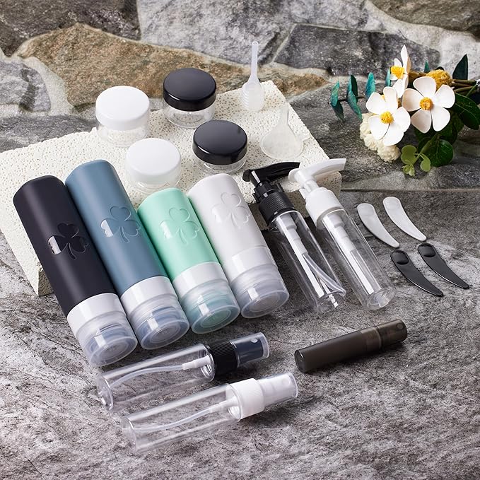 INSFIT Travel Bottles for Toiletries 23pack, TSA Approved Travel Size Toiletries, Airplane Essentials for Creams, Shampoo, Cosmetic Liquids