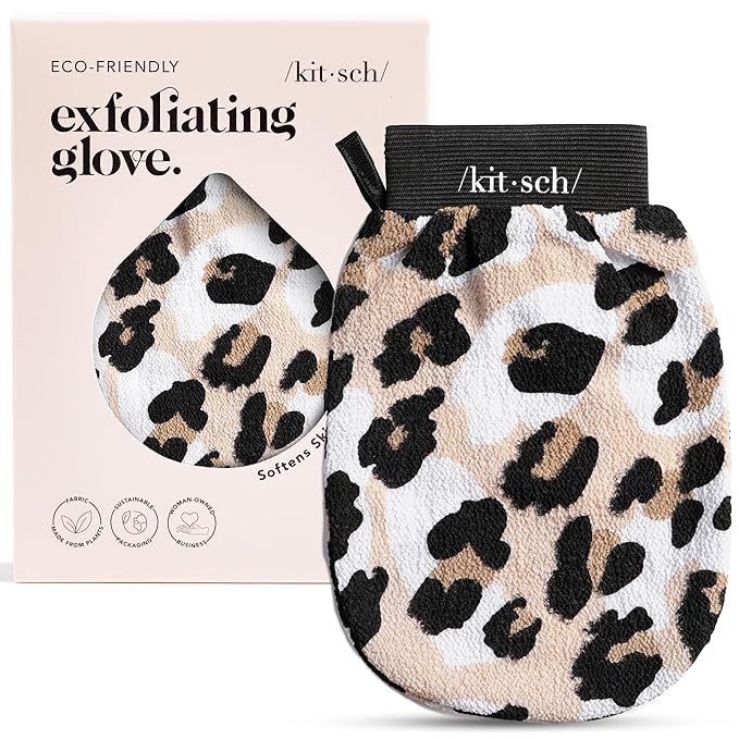 Kitsch Exfoliating Glove – Korean Exfoliating Mitt & Deep Exfoliating Body Scrubber for Shower, Bath | Body Exfoliator, Dead Skin Remover | Skin Care for Smooth, Renewed Skin - 1pc, Leopard