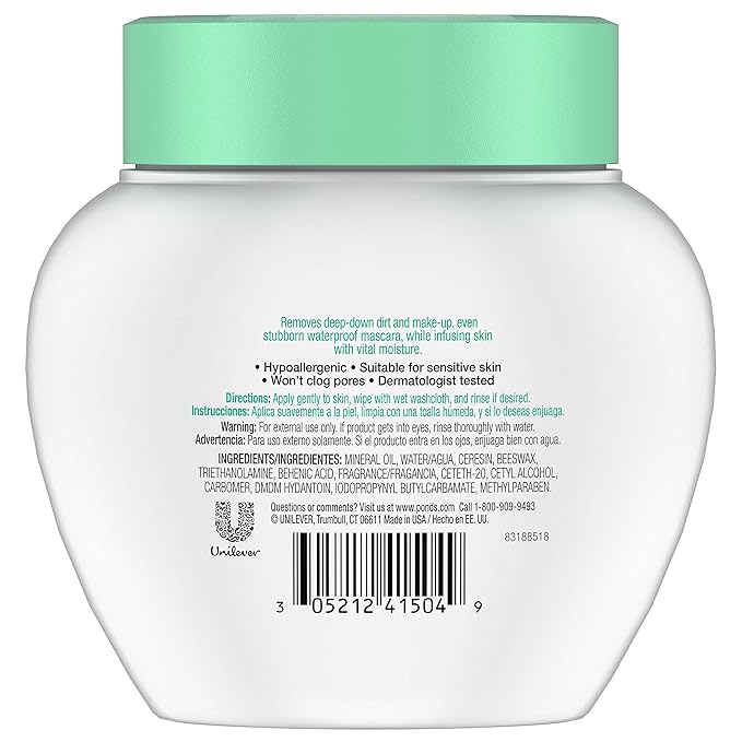 POND'S Cold Face Cream, Skin Care Facial Cleanser for All Skin Types, Deep Moisturizing Face Wash & Makeup Remover, 9.5 oz, 3 Pack