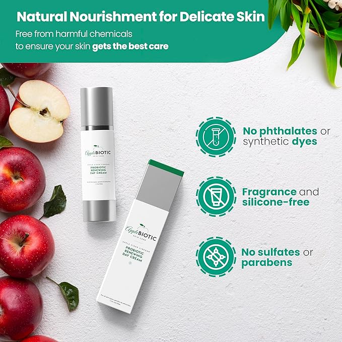 AppleBiotic Hydrating Face Cream-For Dry, Oily, Sensitive Skin, Fast Absorbing, Naturally-Derived with Green Tea, Chamomile, Aloe, Fragrance Free, 1.7 OZ