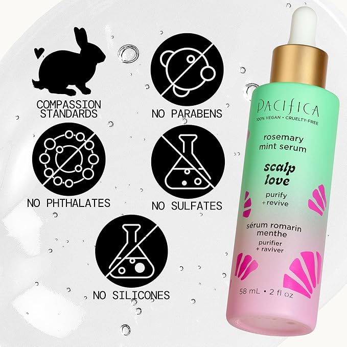 Pacifica Scalp Love Rosemary Mint Serum - Dry, Flaky, and Itchy Scalp Serum, Hydrating, Moisturizing, and Calming Treatment Formulated with Witch Hazel, Vegan and Cruelty-Free - 2 Fl Oz