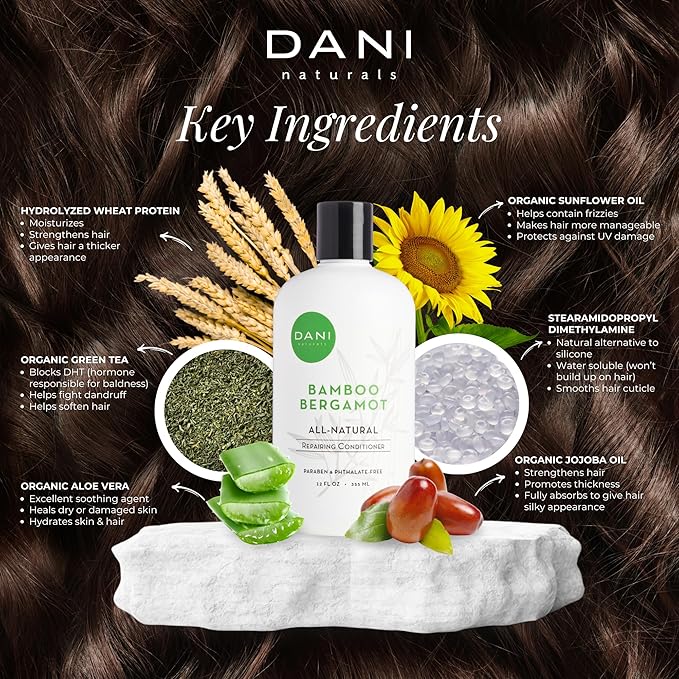 DANI Naturals Conditioner – Bamboo Bergamot, Ultra-Hydrating & Nourishing for Dry & Curly Hair, Strengthens, Restores, Controls Frizz, Vegan & Color-Safe, 12 oz
