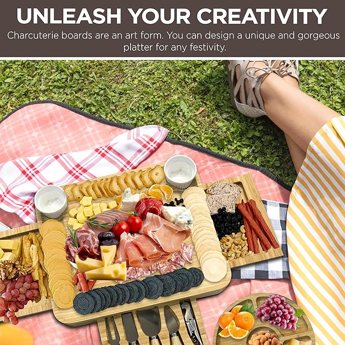 Kiaansh and Kiavi Charcuterie Boards Gift Set: Bamboo Cheese Board Set. Perfect for wedding gifts, Bridal shower and House Warming Gifts., Large