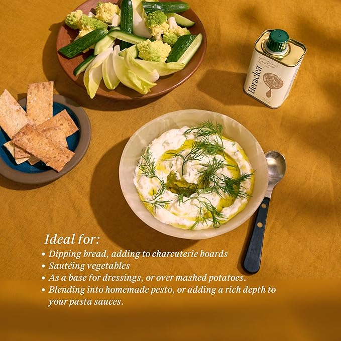 Heraclea - Garlic Infused - Extra Virgin Olive Oil - Organic Olive Oil - Extra Virgin - Cold Pressed - Polyphenol Rich EVOO - 5.9oz Bottle