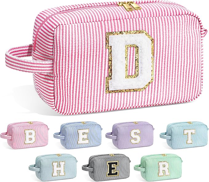 YOOLIFE Graduation Gifts for Her - Inspirational Gifts for Women, Personalized Graduation Gifts, Graduation Party Favor, Monogram Cute Initial Pink Travel Makeup Bag, Skincare for Girls 10-12 D