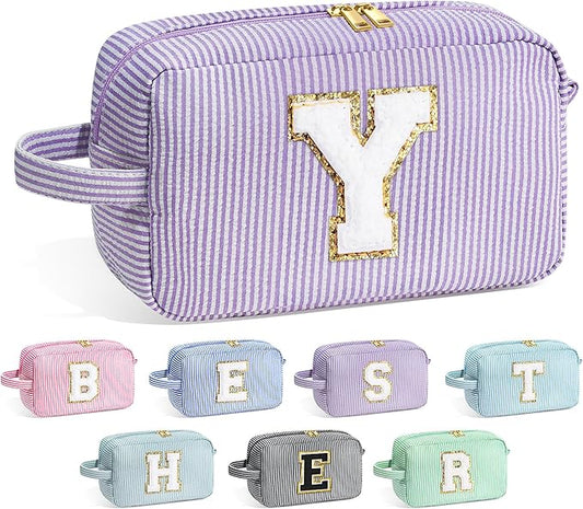 YOOLIFE Travel Cosmetic Bag for Women - Monogram Initial Makeup Bag Toiletry Bag Pouch Make Up Case for Women Mom Bridesmaid Best Friend Sister Teacher, Personalized Birthday Gifts for Women Y