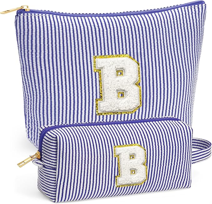 Birthday Gifts for Women - Initial Makeup Bag Set, Portable Makeup Pouch Cosmetic Bag with Zipper, Travel Essentials Toiletry Bag Travel Gifts for Women, Blue Letter B