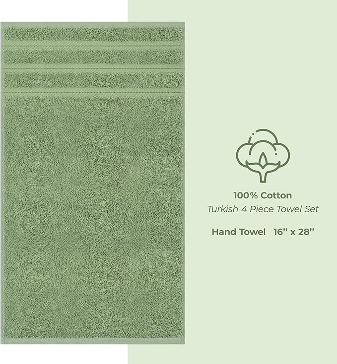 American Soft Linen Luxury Hand Towels for Bathroom, 600 GSM 100% Cotton Turkish 4 Piece Hand Towel Set, 600 GSM Hand Face Towels for Kitchen, Sage Green Hand Towels