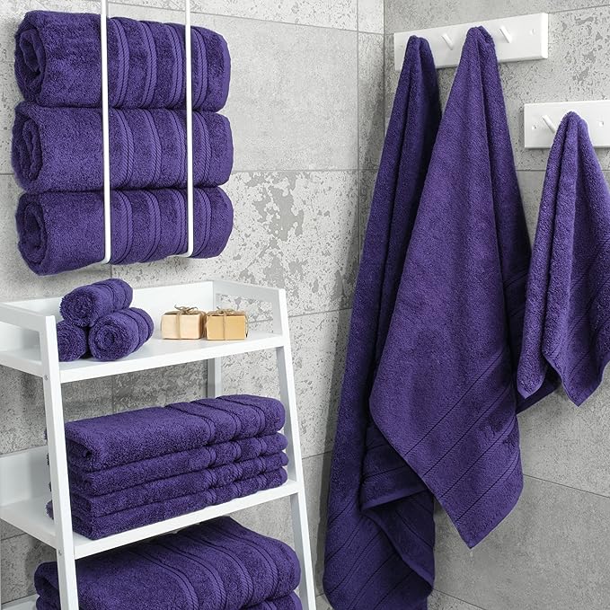 American Soft Linen Luxury 4 Piece Bath Towel Set, 600 GSM 100% Cotton Turkish Bath Towels for Bathroom, 27x54 in Extra Large Bathroom Shower Towels, Purple