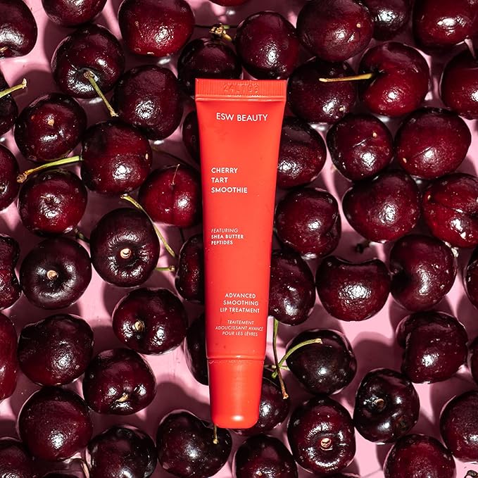 ESW Beauty Cherry Tart Smoothie Lip Treatment - Jelly Red Tint with Shea Butter, Peptides, Cherry Extract for Advanced Smoothing & Collagen Boost