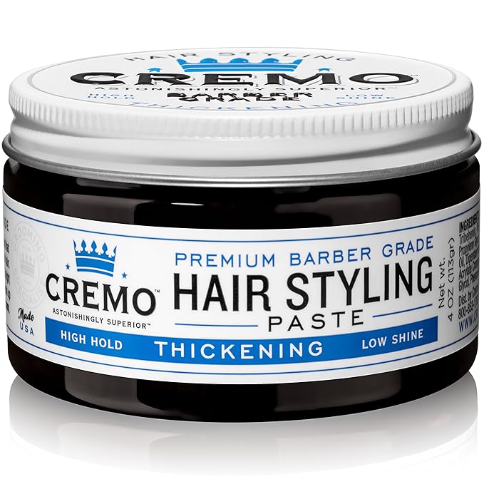 Cremo Premium Barber Grade Hair Styling Thickening Paste, High Hold, Low Shine, 4 Oz & Rich-Lathering Italian Bergamot Body Wash for Men, Notes of Italian Bergamot, Neroli Blossom