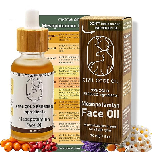 Civil Code Mesopotamian Face Oil – Organic Anti Aging Facial Oil for Women with Sea Buckthorn, Jojoba, Squalane & Lavender – Hydrating Skin Care for Dry Skin & Fine Lines – Natural Skincare 1oz