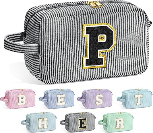 YOOLIFE Initial Makeup Bag - Personalized Monogram Cute Makeup Bags, Girls Makeup Toiletry Bag Pouch, Make Up Case for Women Her Mom Friend Female Sister Teacher, Birthday Gifts for Women P