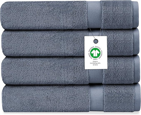 Delara Organic Cotton Luxuriously Plush Bath Sheet Pack of 4 | GOTS & OEKO-TEX Certified | Premium Hotel Quality Towels | Feather Touch Technology|650 GSM Long Staple|Soft, Quick Dry & Ultra-Absorbent