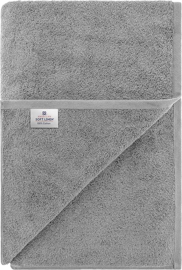 American Soft Linen Oversized Bath Sheet 40x80 Extra Large for Bathroom, 600 GSM 100% Cotton Turkish Jumbo Bathsheet Towels for Adults, Light Grey Bath Sheet