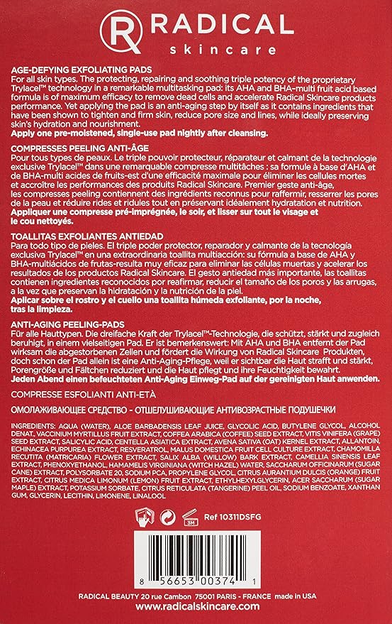 Radical Skincare Age Defying Exfoliating Pads Removes Dead Skin, Evens and Brightens Skin Tone for Radiant Glow | For All Skin Types Including Sensitive Skin | Paraben & Cruelty Free (15 Pads)