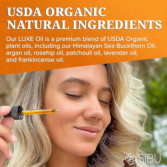 sibu LUXE Oil, Made with USDA Organic Essential Oils and Premium Himalayan Sea Buckthorn (1 oz) – Hydrates, Reduces Redness, and Soothes Irritated Skin