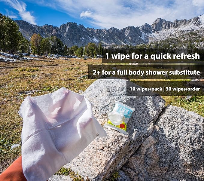 Bar-D Biodegradable Body Wipes with Tea Tree Oil & Aloe Vera - Refreshing Shower Wipes Great for Camping, Hiking, Post Workout and Travel (3-Pack, 10 Wipes/Pack)