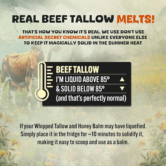 Whipped Beef Tallow and Honey Balm Moisturizer for Skin, Face, Lips, Body - Unscented
